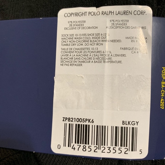 Polo Ralph Lauren Classic Sport Crew Socks 10-13 - Picture 7 of 9